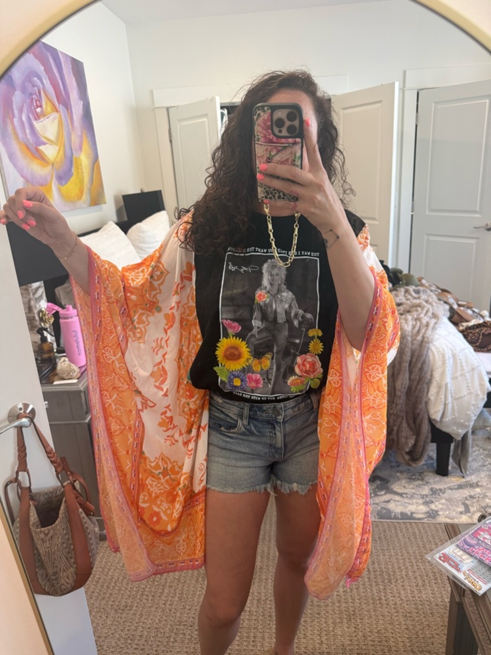 Orange Floral Kimono Cover-Up Dolly Parton short